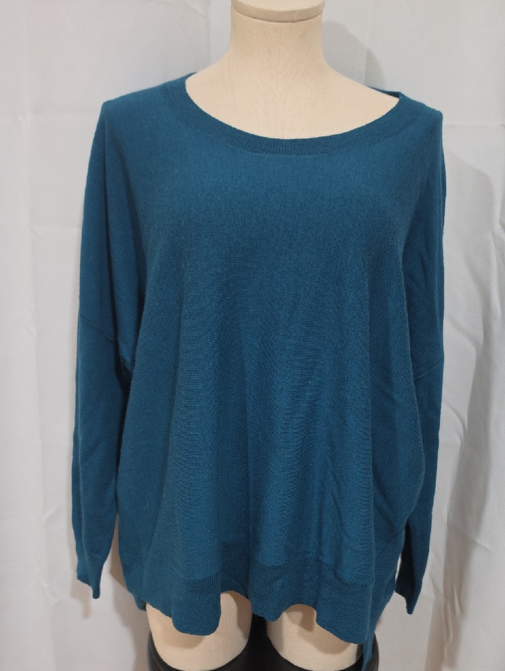 Eileen Fisher teal blue boxy pullover top